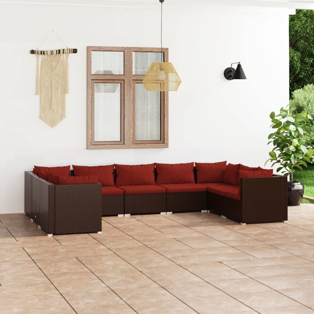 vidaXL 9 Piece Patio Lounge Set with Cushions Poly Rattan Brown