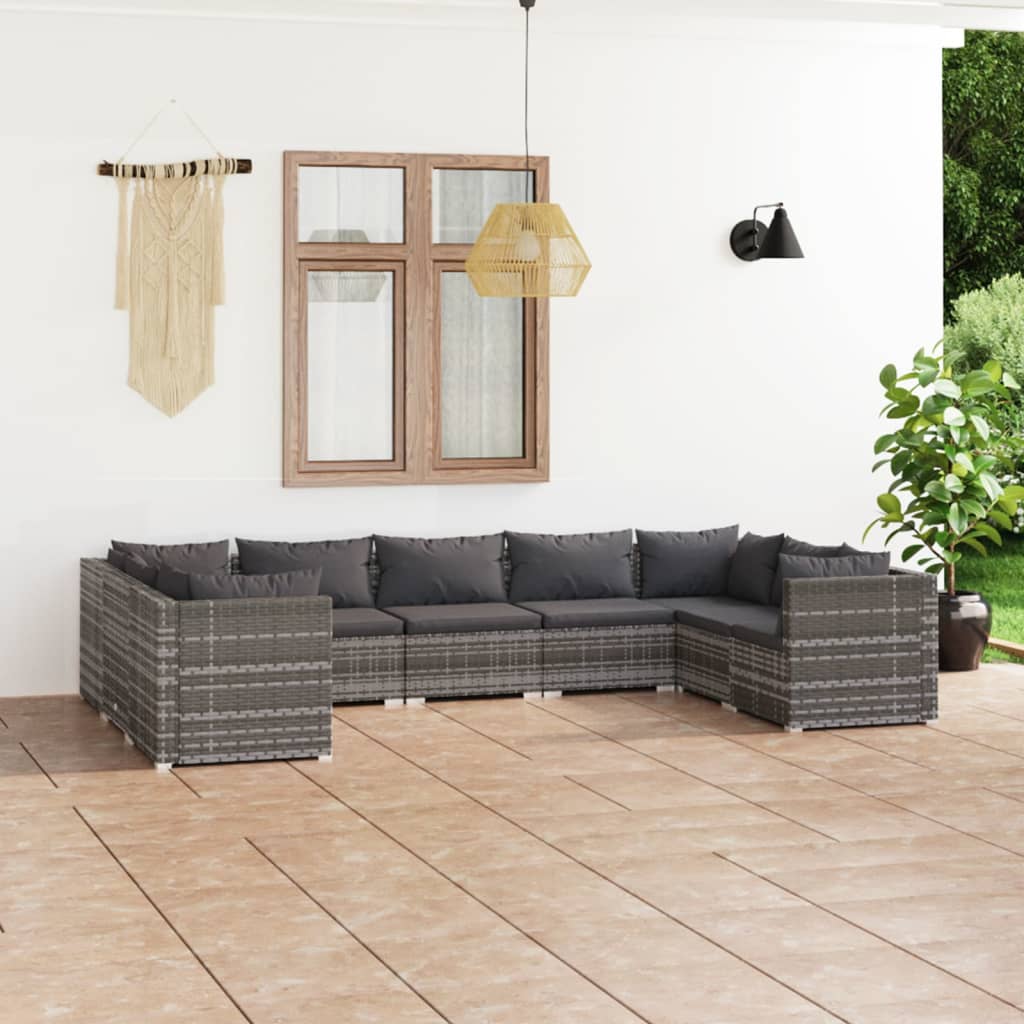 vidaXL 9 Piece Patio Lounge Set with Cushions Poly Rattan Gray