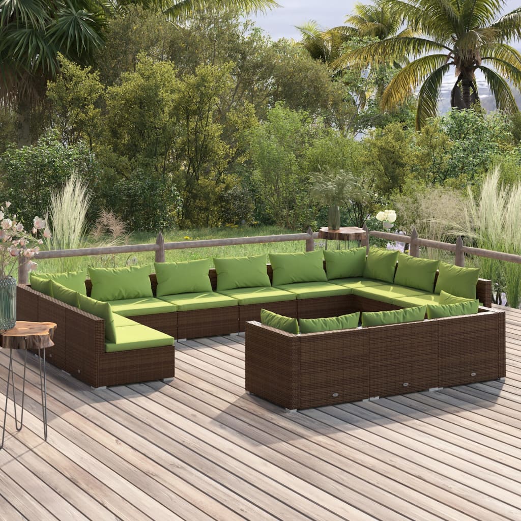 vidaXL 13 Piece Patio Lounge Set with Cushions Brown Poly Rattan