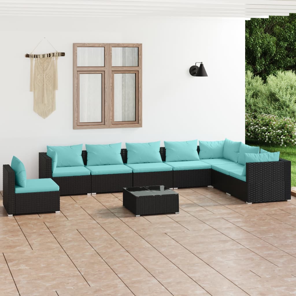 vidaXL 9 Piece Patio Lounge Set with Cushions Poly Rattan Black