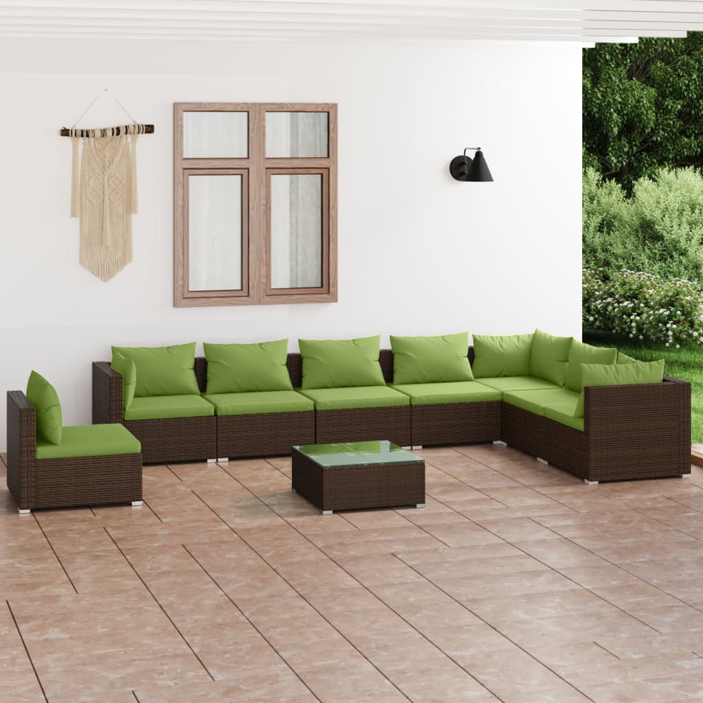 vidaXL 9 Piece Patio Lounge Set with Cushions Poly Rattan Brown