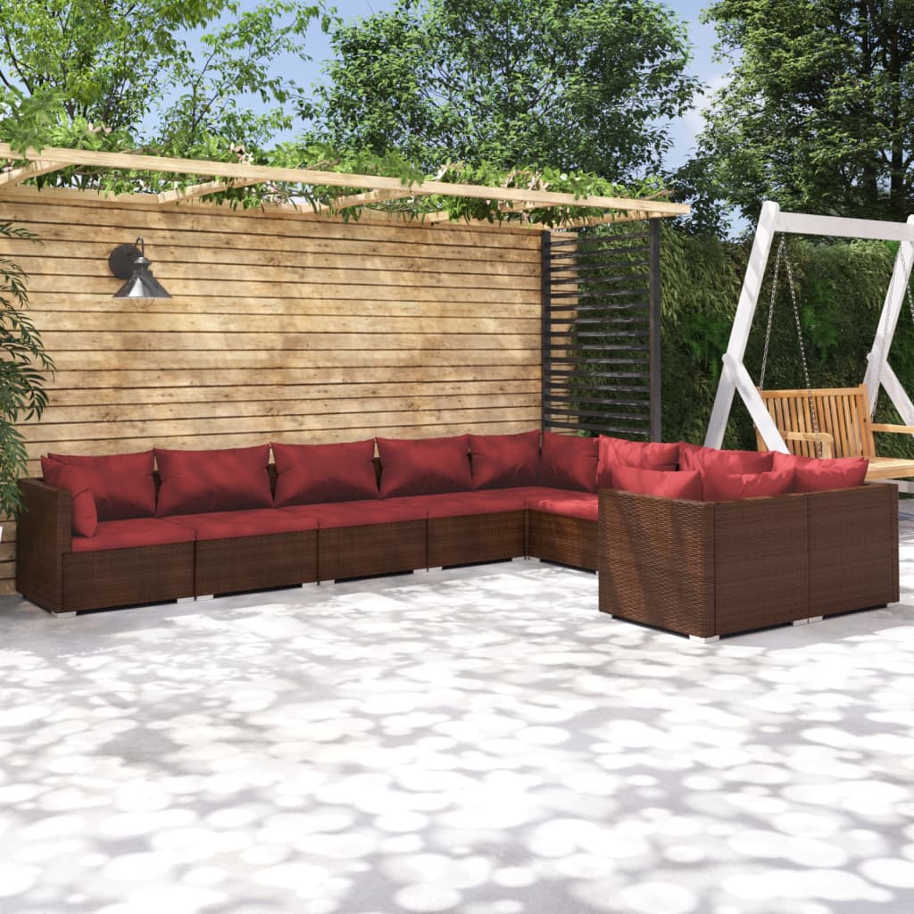 vidaXL 9 Piece Patio Lounge Set with Cushions Poly Rattan Brown