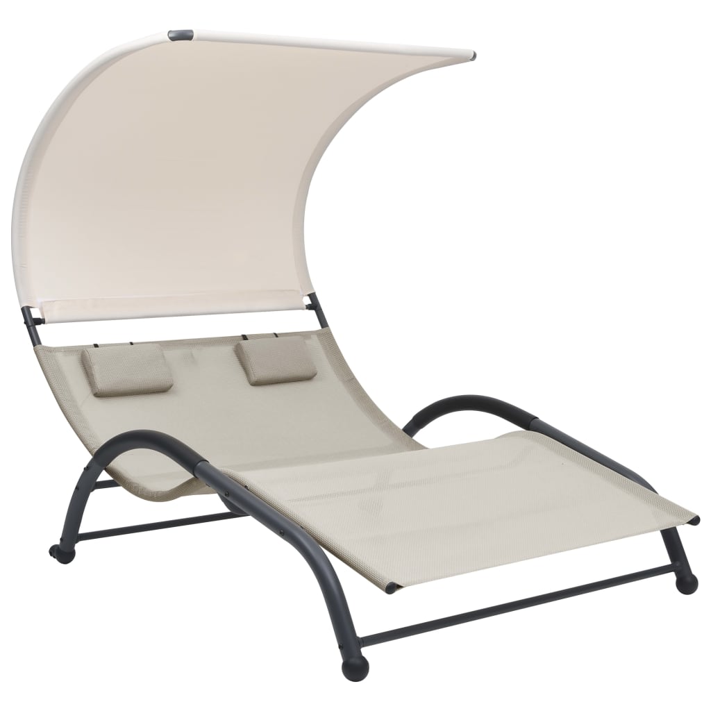 vidaXL Double Sun Lounger with Canopy Textilene Cream