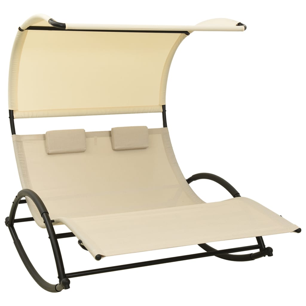 vidaXL Double Sun Lounger with Canopy Textilene Cream