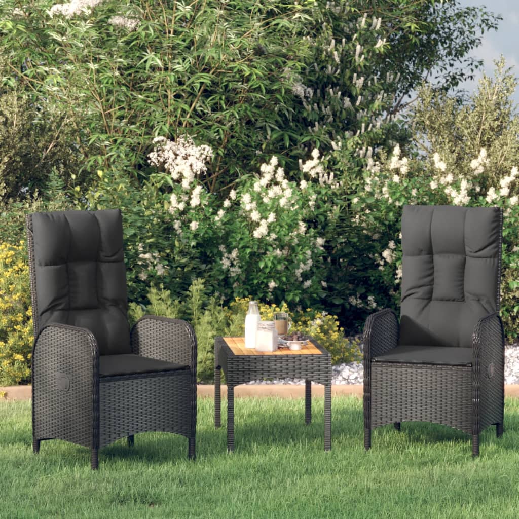 vidaXL Patio Chairs 2 pcs Poly Rattan Black