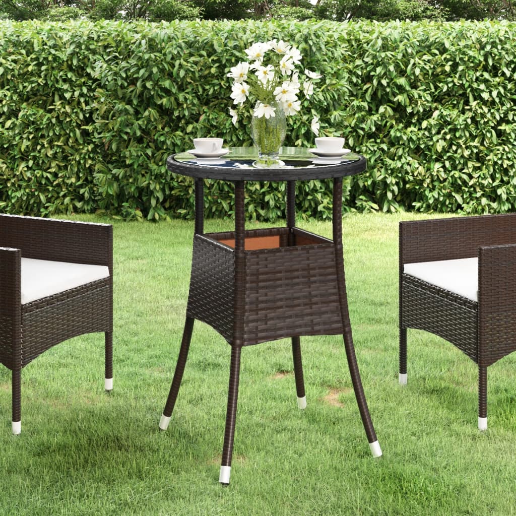 vidaXL Patio Table  23.6"x29.5" Tempered Glass and Poly Rattan Brown