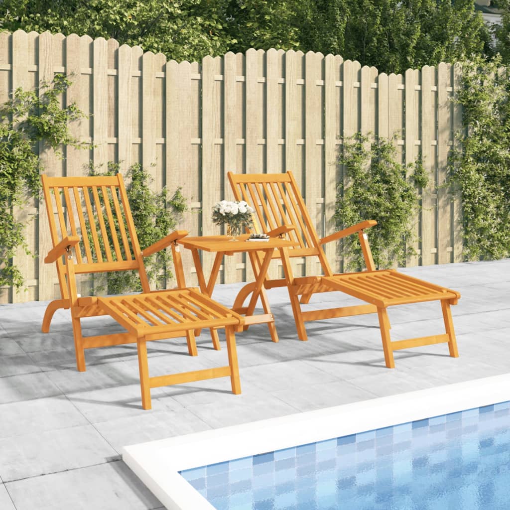 vidaXL Patio Deck Chairs with Footrests and Table Solid Wood Acacia