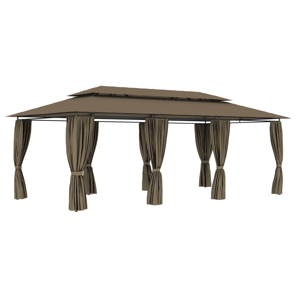 vidaXL Gazebo with Curtains 236.2"x117.3"x106.3" Taupe 0.6 oz/ft2