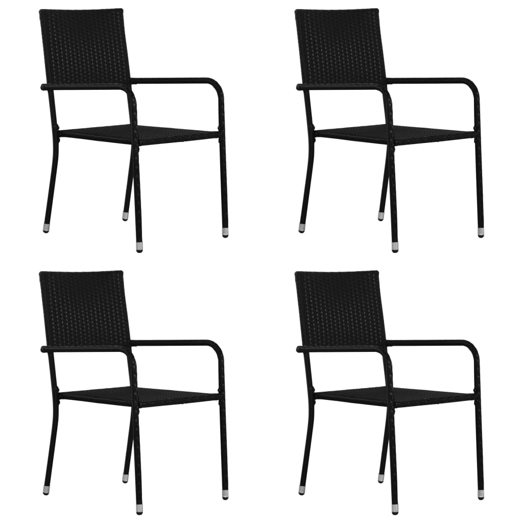 vidaXL Patio Dining Chairs 4 pcs Poly Rattan Black