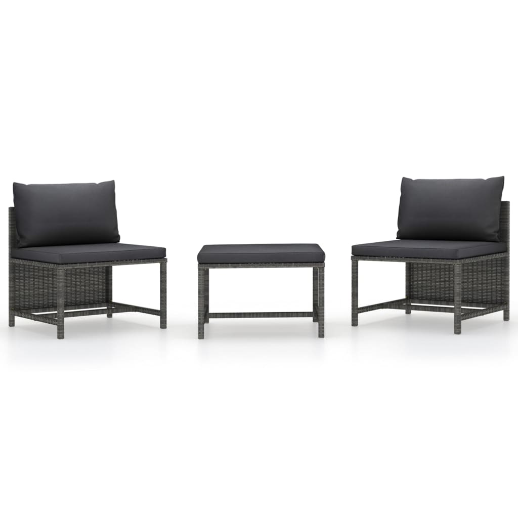 vidaXL 3 Piece Patio Sofa Set with Cushions Gray Poly Rattan