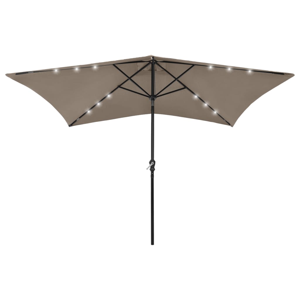 vidaXL Parasol with LEDs and Steel Pole Taupe 6.6'x9.8'