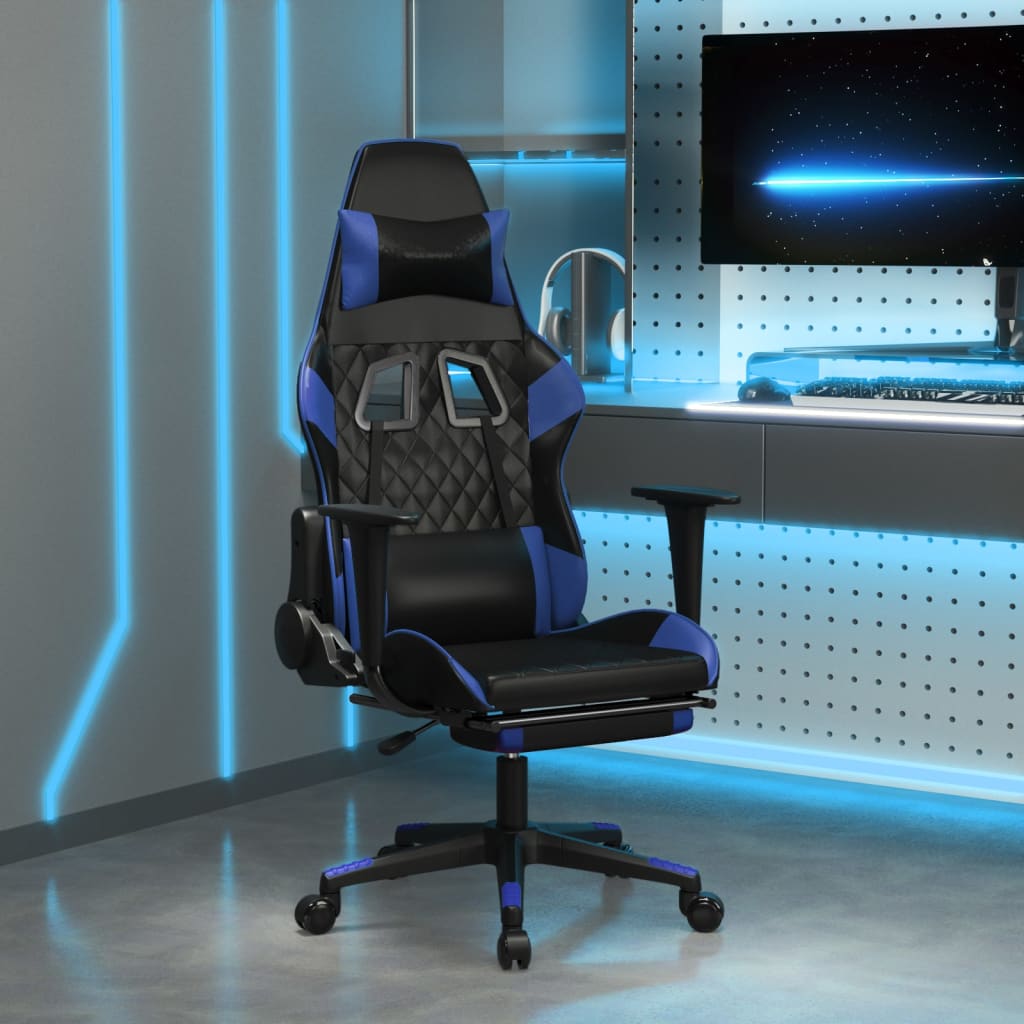 vidaXL Gaming Chair with Footrest Black and Blue Faux Leather