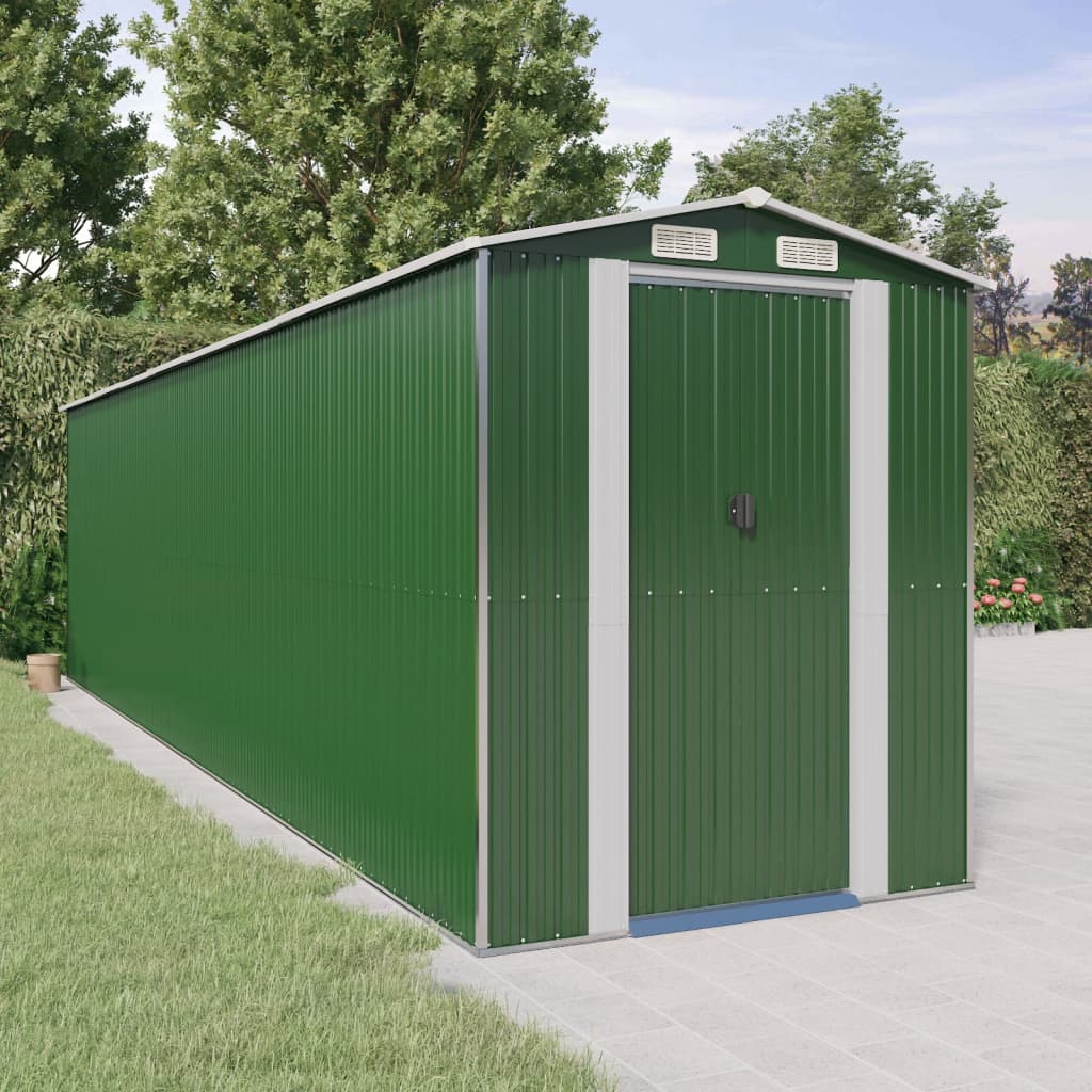 vidaXL Garden Shed Green 75.6"x303.9"x87.8" Galvanized Steel