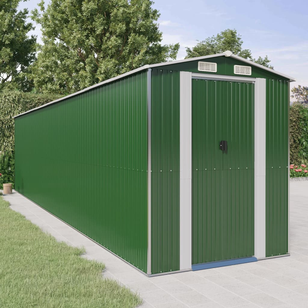 vidaXL Garden Shed Green 75.6"x336.6"x87.8" Galvanized Steel