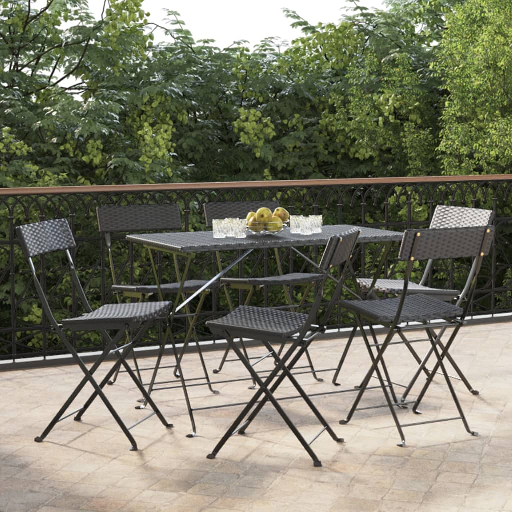 vidaXL Folding Bistro Chairs 6 pcs Black Poly Rattan and Steel