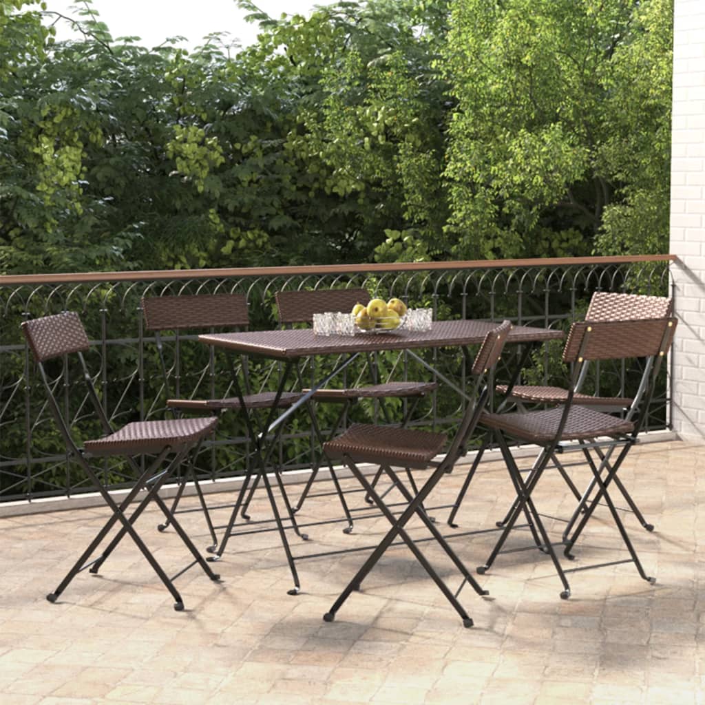 vidaXL Folding Bistro Chairs 6 pcs Brown Poly Rattan and Steel