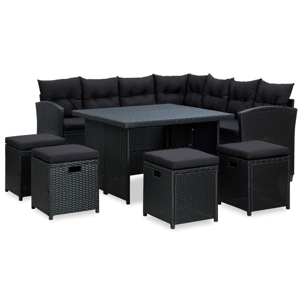 vidaXL 6 Piece Patio Lounge Set with Cushions Poly Rattan Black