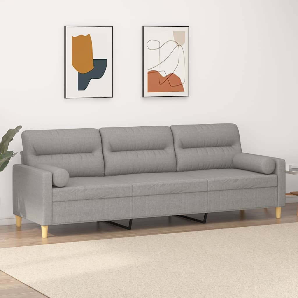 vidaXL 3-Seater Sofa with Pillows&Cushions Light Gray 82.7" Fabric