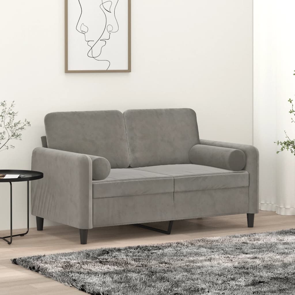 vidaXL 2-Seater Sofa with Pillows&Cushions Light Gray 47.2" Velvet