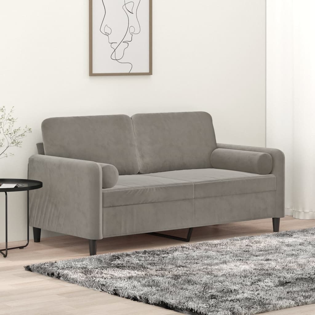 vidaXL 2-Seater Sofa with Pillows&Cushions Light Gray 55.1" Velvet