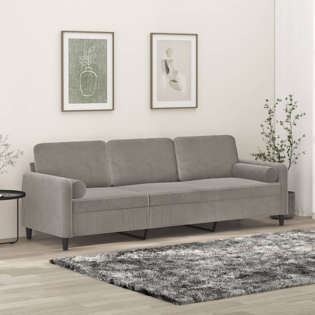 vidaXL 3-Seater Sofa with Pillows&Cushions Light Gray 82.7" Velvet