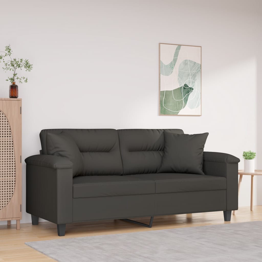 vidaXL 2-Seater Sofa with Pillows&Cushions Dark Gray 55.1" Microfiber Fabric