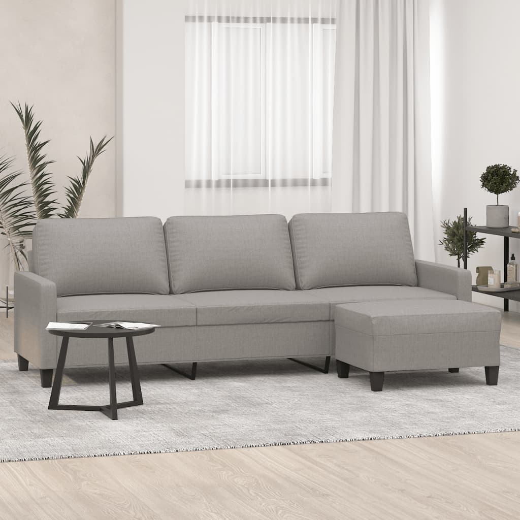 vidaXL 3-Seater Sofa with Footstool Light Gray 82.7" Fabric