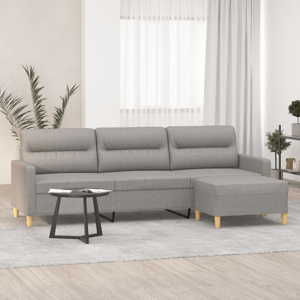 vidaXL 3-Seater Sofa with Footstool Light Gray 82.7" Fabric