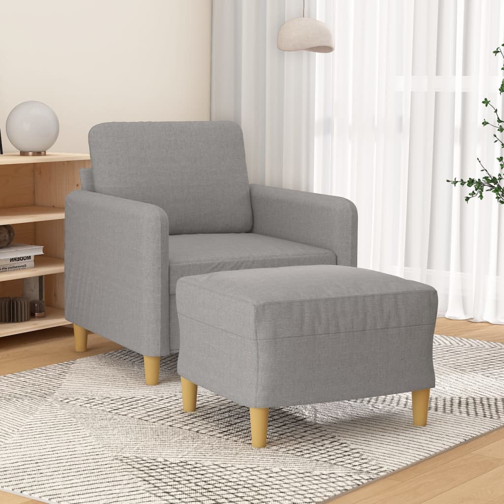 vidaXL Sofa Chair with Footstool Light Gray 23.6" Fabric