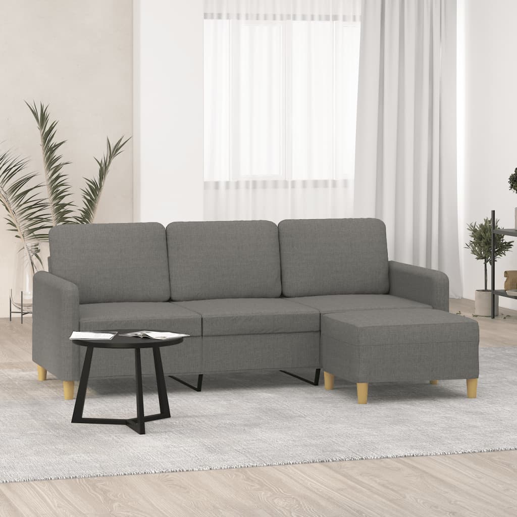 vidaXL 3-Seater Sofa with Footstool Dark Gray 70.9" Fabric