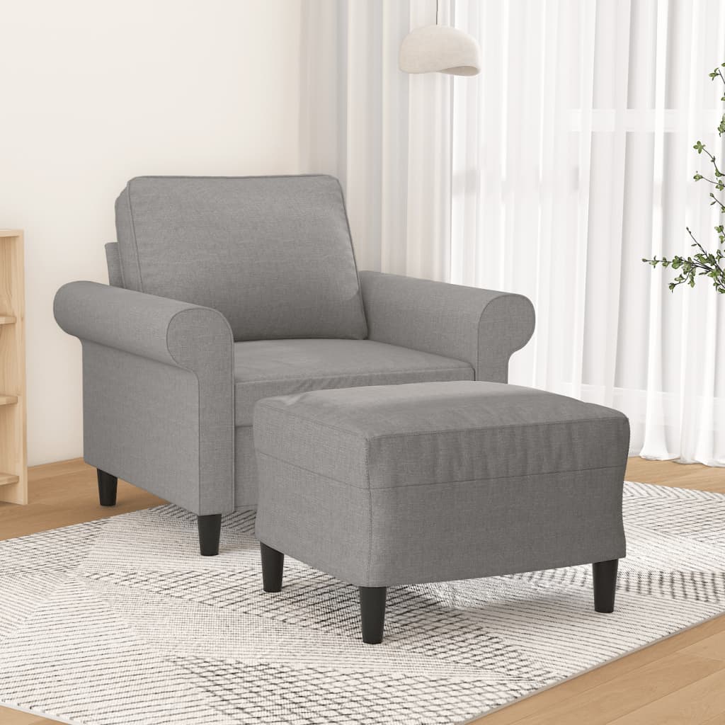 vidaXL Sofa Chair with Footstool Light Gray 23.6" Fabric