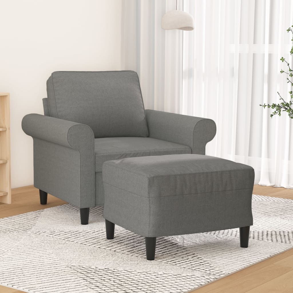 vidaXL Sofa Chair with Footstool Dark Gray 23.6" Fabric