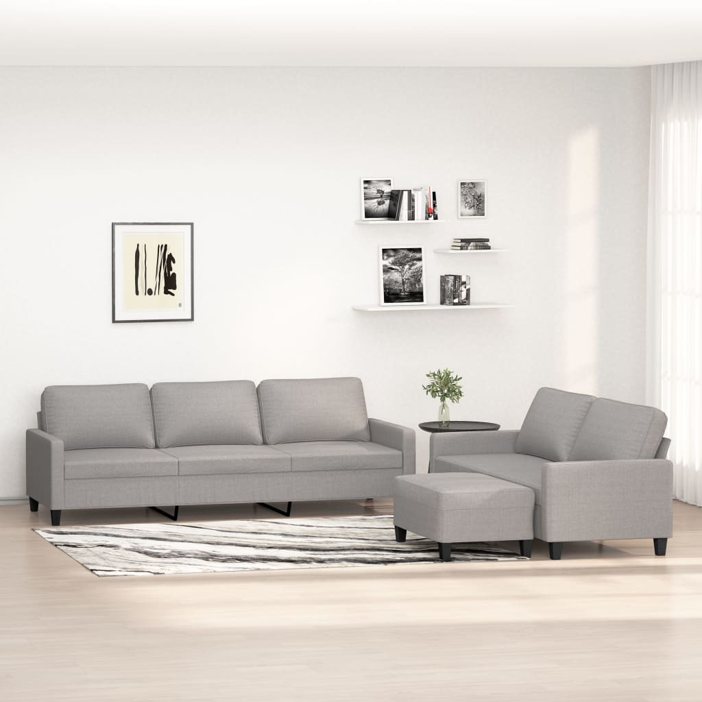 vidaXL 3 Piece Sofa Set with Cushions Light Gray Fabric