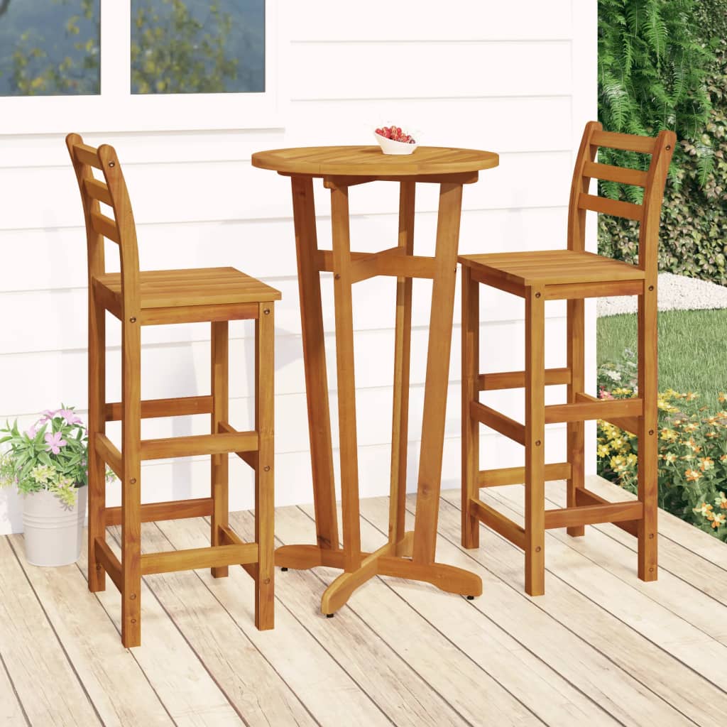 vidaXL 3 Piece Patio Bar Set Solid Wood Acacia