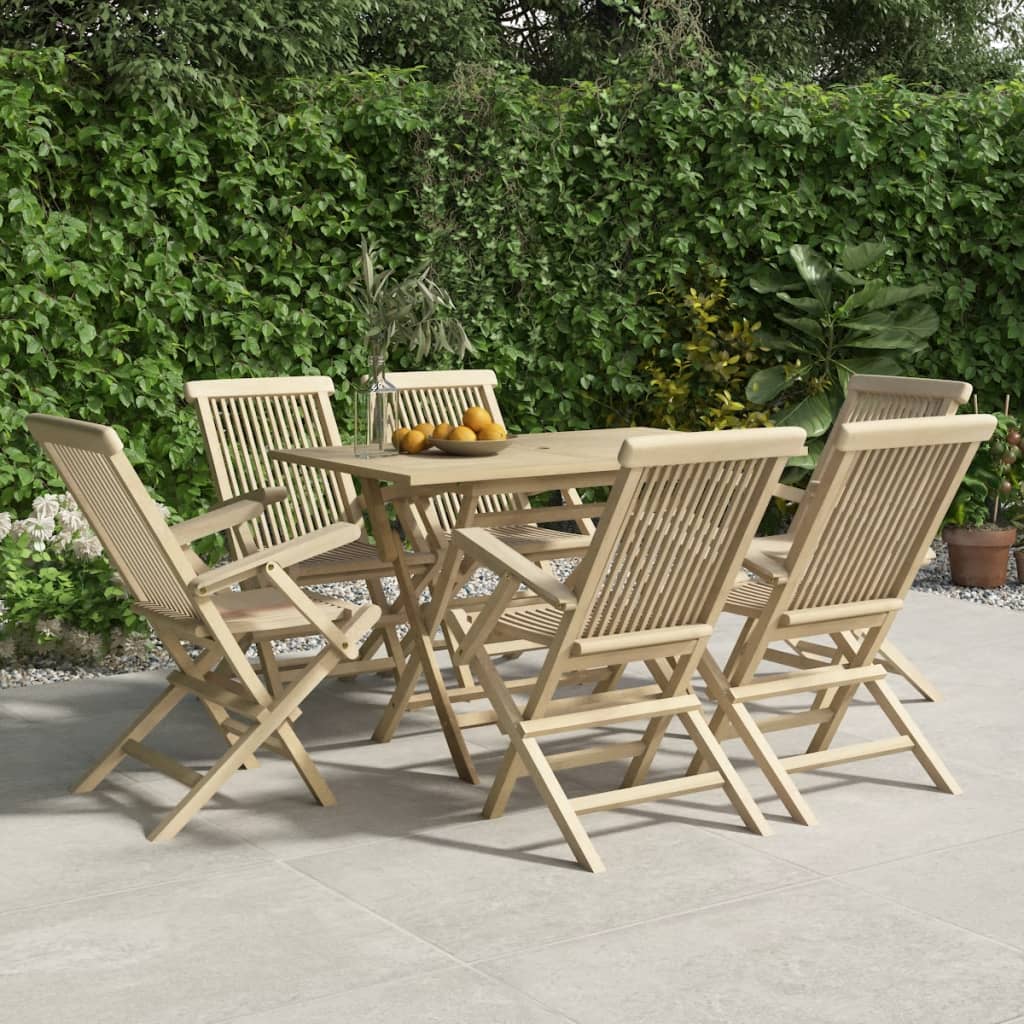 vidaXL Folding Patio Chairs 6 pcs Gray 22"x24"x35" Solid Wood Teak