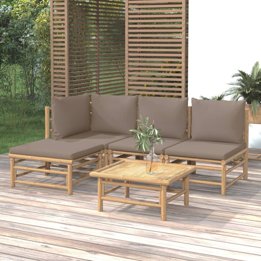 vidaXL 5 Piece Patio Lounge Set with Taupe Cushions Bamboo