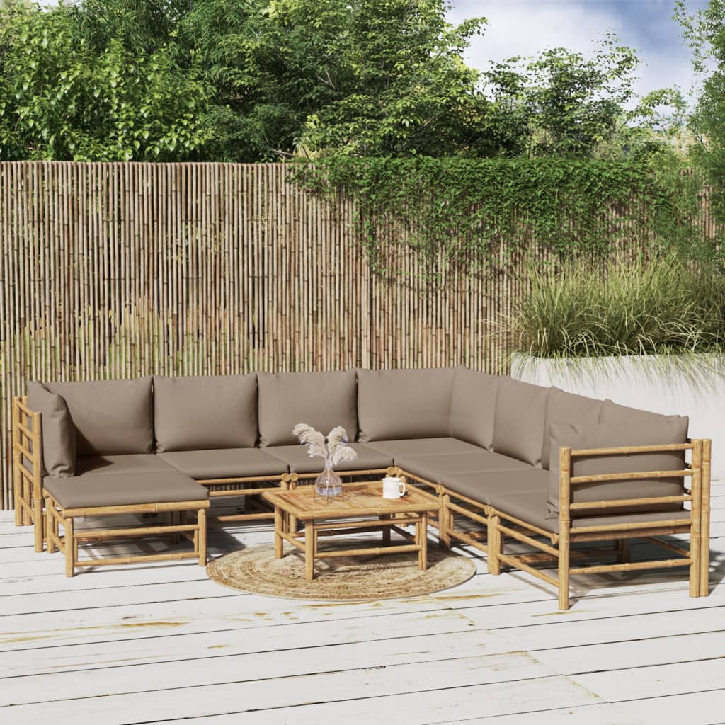 vidaXL 9 Piece Patio Lounge Set with Taupe Cushions Bamboo