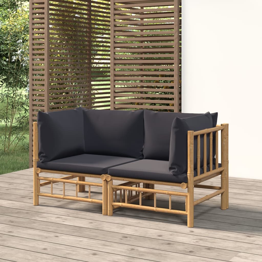 vidaXL Patio Corner Sofas with Dark Gray Cushions 2 pcs Bamboo