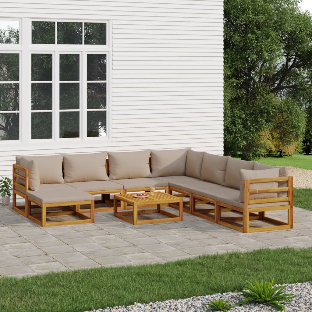 vidaXL 9 Piece Patio Lounge Set with Taupe Cushions Solid Wood