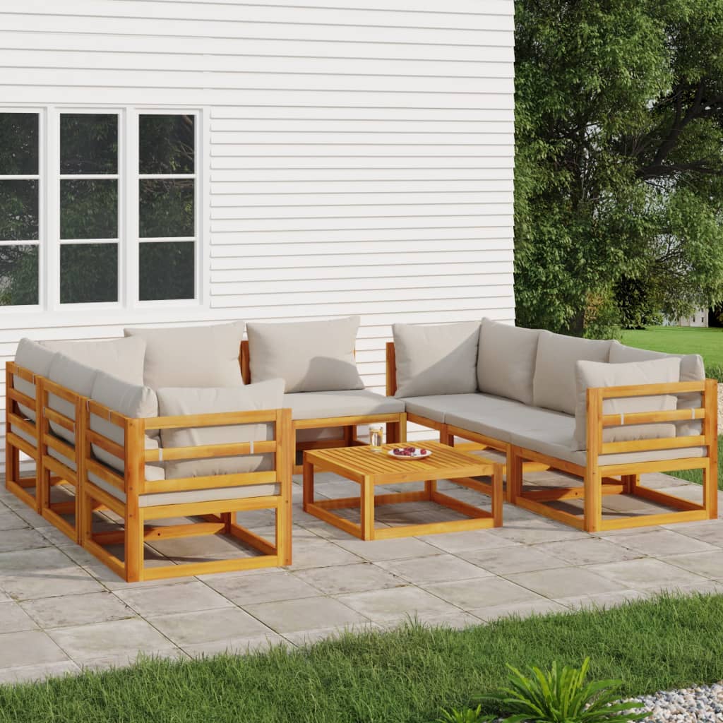 vidaXL 9 Piece Patio Lounge Set with Light Gray Cushions Solid Wood