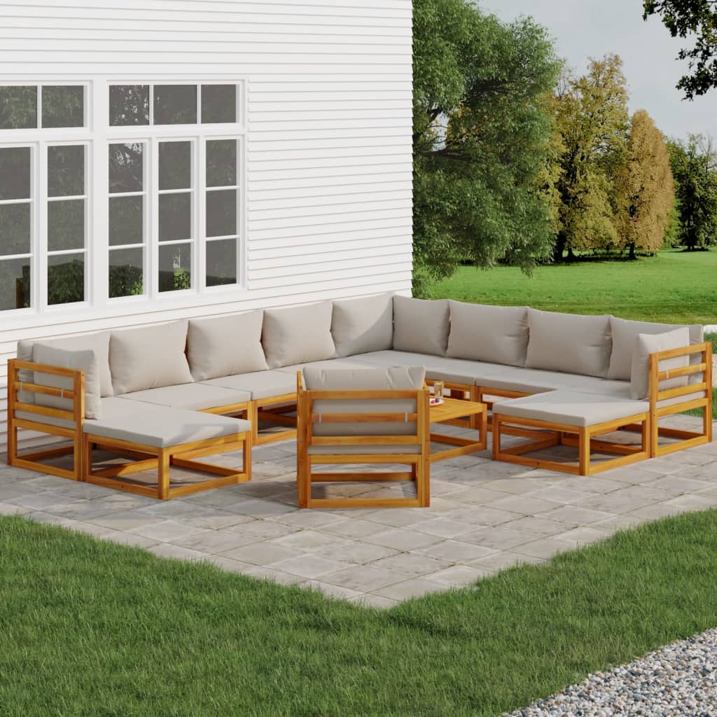 vidaXL 12 Piece Patio Lounge Set with Light Gray Cushions Solid Wood