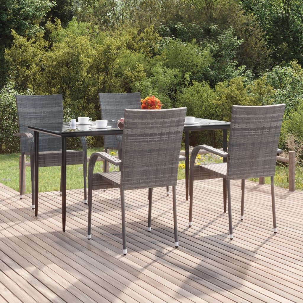 vidaXL 5 Piece Patio Dining Set Gray Poly Rattan