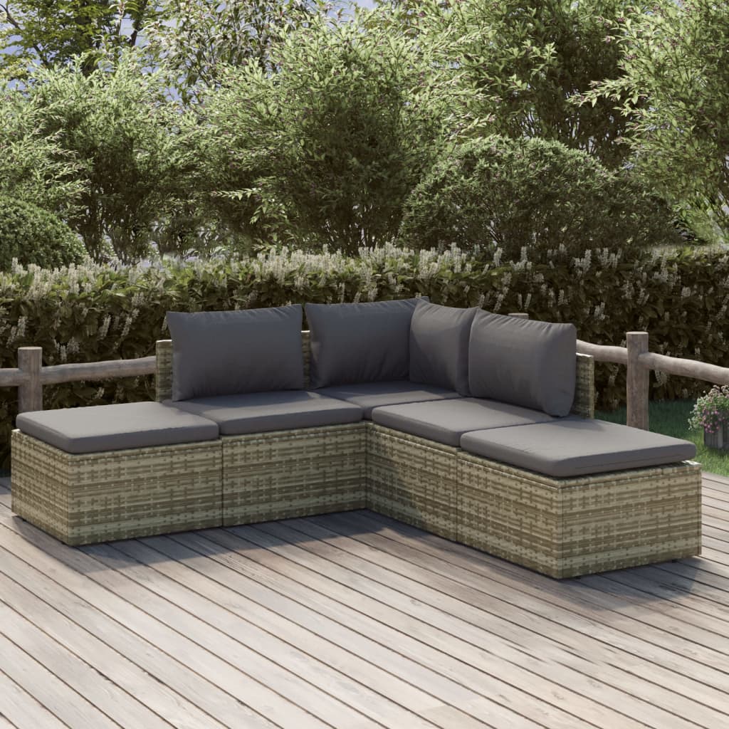 vidaXL 5 Piece Patio Lounge Set with Cushions Gray Poly Rattan