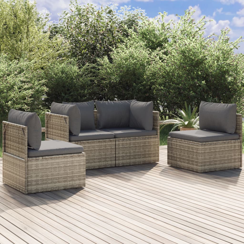 vidaXL 4 Piece Patio Lounge Set with Cushions Gray Poly Rattan