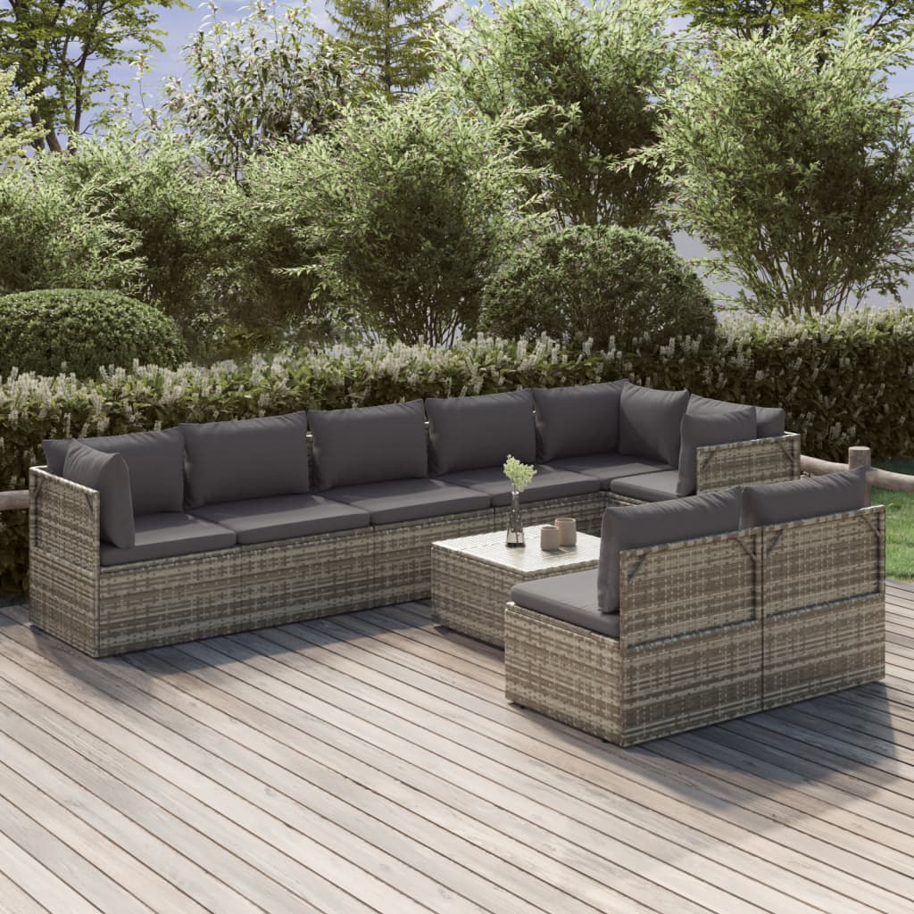 vidaXL 9 Piece Patio Lounge Set with Cushions Gray Poly Rattan