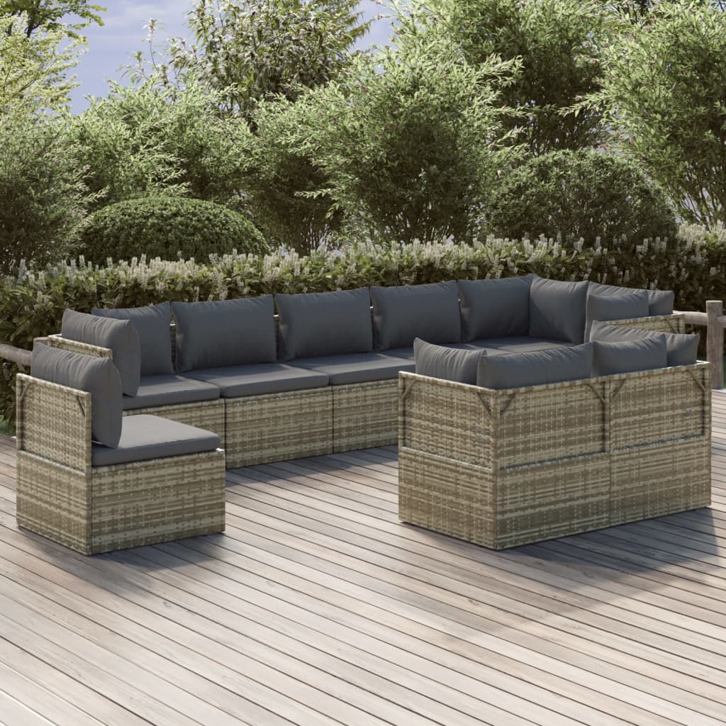 vidaXL 9 Piece Patio Lounge Set with Cushions Gray Poly Rattan