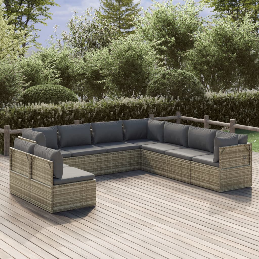 vidaXL 9 Piece Patio Lounge Set with Cushions Gray Poly Rattan