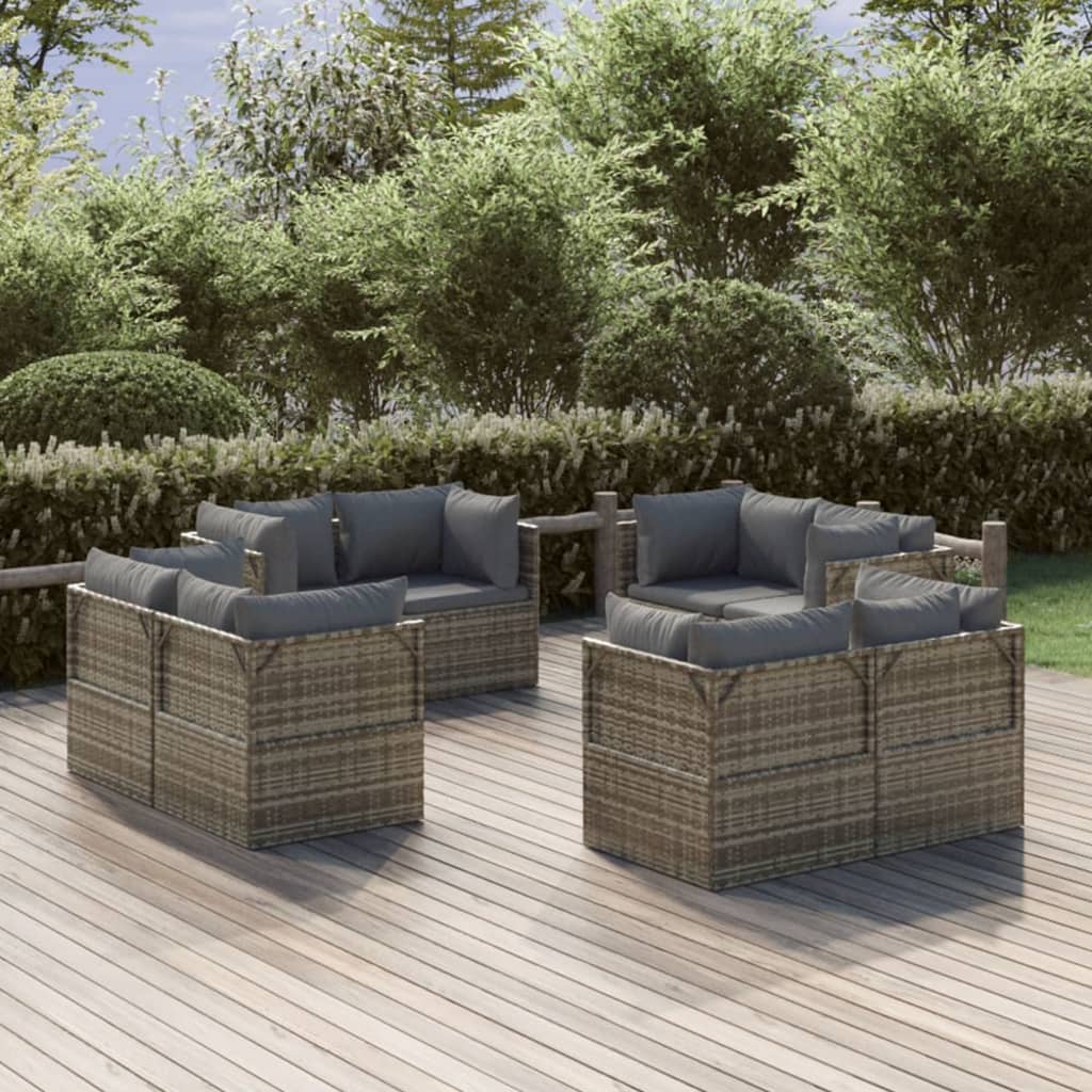 vidaXL Patio Corner Sofas 8 pcs Gray 22.4"x22.4"x22" Poly Rattan