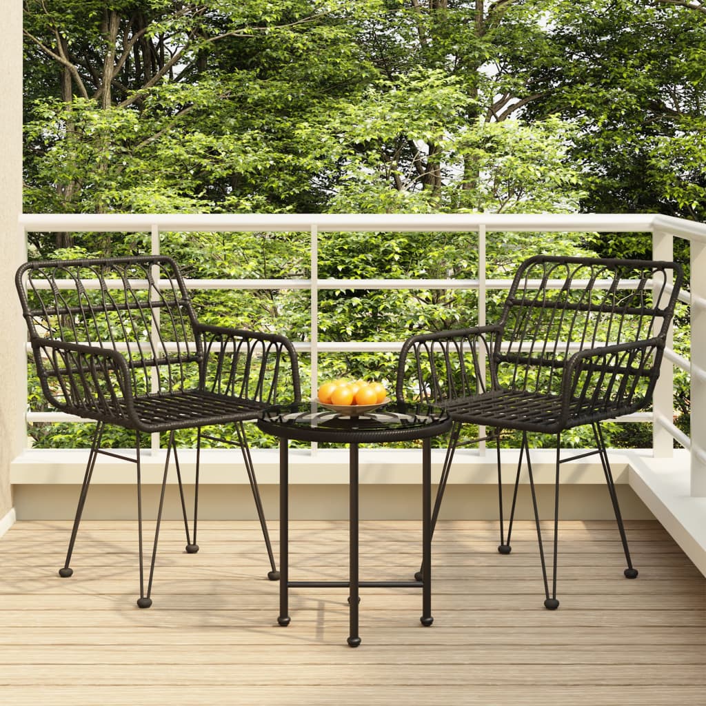 vidaXL 3 Piece Patio Dining Set Black Poly Rattan