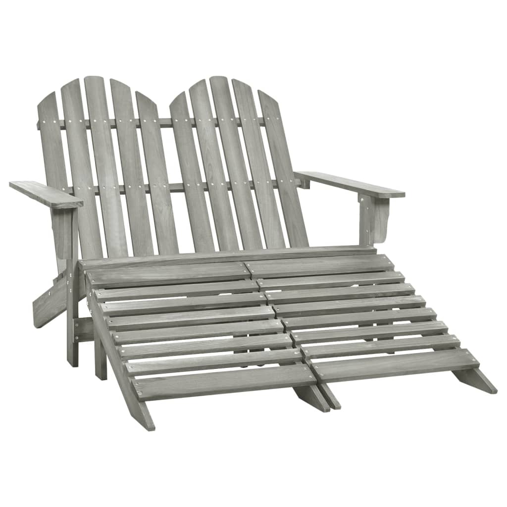 vidaXL 2-Seater Patio Adirondack Chair&Ottoman Fir Wood Gray